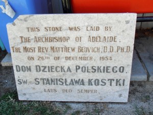 Foundation Stone, St Stanislaus House.  Courtesy of Gary George.