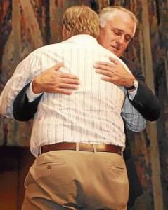 Malcolm Turnbull and Peter Hicks at Parliament House, Canberra, 16 November 2009.