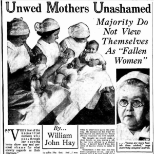 Newspaper article from 1939 titled "Unwed Mothers Unashamed"